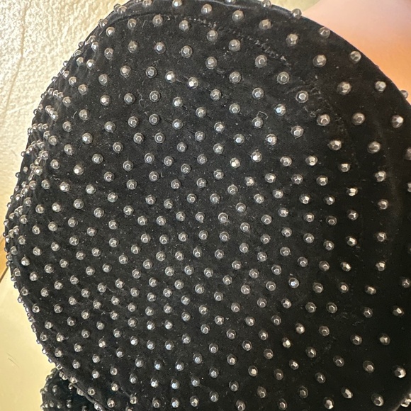 TIMELESS VINTAGE BLACK VELVET BERET STUDDED WITH BLACK BEADS & FRONTB BOW main image 12